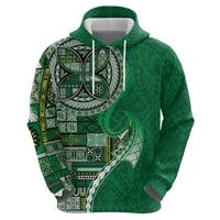 Samoan Siapo Art Tattoo Polynesian Pattern Zip Hoodie Green Color - Polynesian Pride