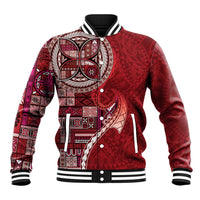 Samoan Siapo Art Tattoo Polynesian Pattern Baseball Jacket Red Color - Polynesian Pride