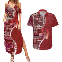 Samoan Siapo Art Tattoo Polynesian Pattern Couples Matching Summer Maxi Dress and Hawaiian Shirt Red Color - Polynesian Pride