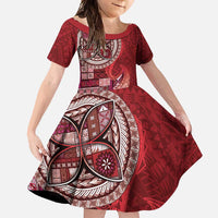 Samoan Siapo Art Tattoo Polynesian Pattern Family Matching Off Shoulder Maxi Dress and Hawaiian Shirt Red Color - Polynesian Pride