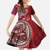 Samoan Siapo Art Tattoo Polynesian Pattern Kid Short Sleeve Dress Red Color - Polynesian Pride