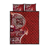 Samoan Siapo Art Tattoo Polynesian Pattern Quilt Bed Set Red Color - Polynesian Pride