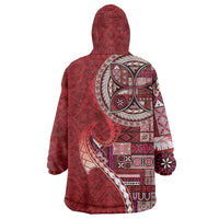 Samoan Siapo Art Tattoo Polynesian Pattern Wearable Blanket Hoodie Red Color - Polynesian Pride