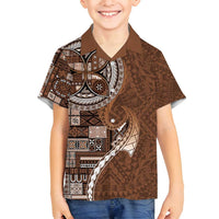 Samoan Siapo Art Tattoo Polynesian Pattern Family Matching Long Sleeve Bodycon Dress and Hawaiian Shirt Brown Color LT03 Son's Shirt Brown - Polynesian Pride