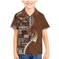 Samoan Siapo Art Tattoo Polynesian Pattern Family Matching Mermaid Dress and Hawaiian Shirt Brown Color LT03 Son's Shirt Brown - Polynesian Pride