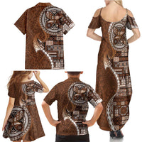 Samoan Siapo Art Tattoo Polynesian Pattern Family Matching Summer Maxi Dress and Hawaiian Shirt Brown Color - Polynesian Pride