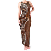 Samoan Siapo Art Tattoo Polynesian Pattern Family Matching Tank Maxi Dress and Hawaiian Shirt Brown Color LT03 Mom's Dress Brown - Polynesian Pride