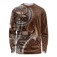 Samoan Siapo Art Tattoo Polynesian Pattern Long Sleeve Shirt Brown Color - Polynesian Pride