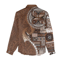 Samoan Siapo Art Tattoo Polynesian Pattern Women Casual Shirt Brown Color - Polynesian Pride
