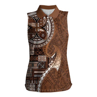 Samoan Siapo Art Tattoo Polynesian Pattern Women Sleeveless Polo Shirt Brown Color - Polynesian Pride