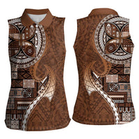 Samoan Siapo Art Tattoo Polynesian Pattern Women Sleeveless Polo Shirt Brown Color - Polynesian Pride