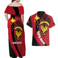 Papua New Guinea Mask Festival Couples Matching Off Shoulder Maxi Dress and Hawaiian Shirt Papua Niugini Tribe Mask Melanesian Pattern LT03 - Polynesian Pride