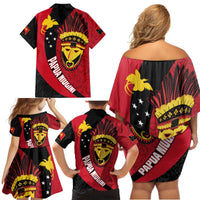 Papua New Guinea Mask Festival Family Matching Off Shoulder Short Dress and Hawaiian Shirt Papua Niugini Tribe Mask Melanesian Pattern LT03 - Polynesian Pride