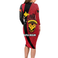 Papua New Guinea Mask Festival Long Sleeve Bodycon Dress Papua Niugini Tribe Mask Melanesian Pattern LT03 - Polynesian Pride