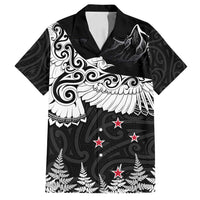New Zealand Kea Bird Family Matching Long Sleeve Bodycon Dress and Hawaiian Shirt Maori Tattoo and Silver Fern Black Color LT03 Dad's Shirt - Short Sleeve Black - Polynesian Pride