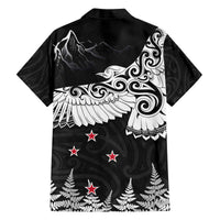 New Zealand Kea Bird Family Matching Off The Shoulder Long Sleeve Dress and Hawaiian Shirt Maori Tattoo and Silver Fern Black Color LT03 - Polynesian Pride