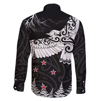 New Zealand Kea Bird Family Matching Off Shoulder Maxi Dress and Hawaiian Shirt Maori Tattoo and Silver Fern Black Color LT03 - Polynesian Pride