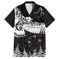 New Zealand Kea Bird Family Matching Off Shoulder Short Dress and Hawaiian Shirt Maori Tattoo and Silver Fern Black Color