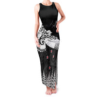 New Zealand Kea Bird Family Matching Tank Maxi Dress and Hawaiian Shirt Maori Tattoo and Silver Fern Black Color