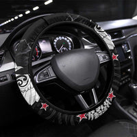 New Zealand Kea Bird Steering Wheel Cover Maori Tattoo and Silver Fern Black Color LT03 Universal Fit Black - Polynesian Pride