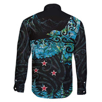 New Zealand Kea Bird Family Matching Long Sleeve Bodycon Dress and Hawaiian Shirt Maori Tattoo and Silver Fern Paua Shell Style LT03 - Polynesian Pride