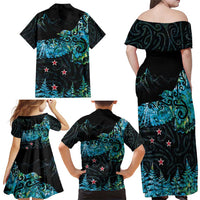New Zealand Kea Bird Family Matching Off Shoulder Maxi Dress and Hawaiian Shirt Maori Tattoo and Silver Fern Paua Shell Style LT03 - Polynesian Pride