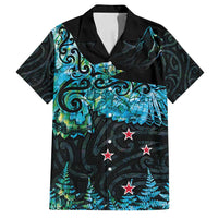 New Zealand Kea Bird Family Matching Off Shoulder Maxi Dress and Hawaiian Shirt Maori Tattoo and Silver Fern Paua Shell Style LT03 Dad's Shirt - Short Sleeve Black - Polynesian Pride