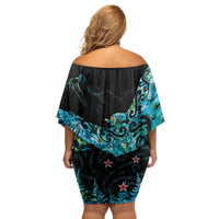 New Zealand Kea Bird Family Matching Off Shoulder Short Dress and Hawaiian Shirt Maori Tattoo and Silver Fern Paua Shell Style LT03 - Polynesian Pride