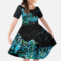 New Zealand Kea Bird Kid Short Sleeve Dress Maori Tattoo and Silver Fern Paua Shell Style LT03 KID Black - Polynesian Pride