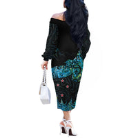 New Zealand Kea Bird Off The Shoulder Long Sleeve Dress Maori Tattoo and Silver Fern Paua Shell Style LT03 - Polynesian Pride