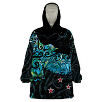 New Zealand Kea Bird Wearable Blanket Hoodie Maori Tattoo and Silver Fern Paua Shell Style LT03 One Size Black - Polynesian Pride