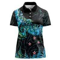 New Zealand Kea Bird Women Polo Shirt Maori Tattoo and Silver Fern Paua Shell Style LT03 Female Black - Polynesian Pride