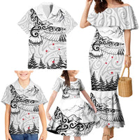 New Zealand Kea Bird Family Matching Mermaid Dress and Hawaiian Shirt Maori Tattoo and Silver Fern White Color LT03 - Polynesian Pride