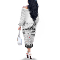 New Zealand Kea Bird Family Matching Off The Shoulder Long Sleeve Dress and Hawaiian Shirt Maori Tattoo and Silver Fern White Color LT03 - Polynesian Pride