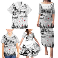 New Zealand Kea Bird Family Matching Puletasi and Hawaiian Shirt Maori Tattoo and Silver Fern White Color LT03 - Polynesian Pride