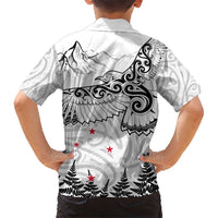 New Zealand Kea Bird Family Matching Short Sleeve Bodycon Dress and Hawaiian Shirt Maori Tattoo and Silver Fern White Color LT03 - Polynesian Pride