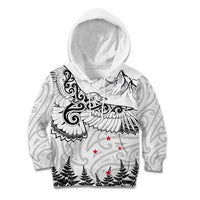 New Zealand Kea Bird Kid Hoodie Maori Tattoo and Silver Fern White Color LT03 Hoodie White - Polynesian Pride