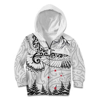 New Zealand Kea Bird Kid Hoodie Maori Tattoo and Silver Fern White Color LT03 Zip Hoodie White - Polynesian Pride