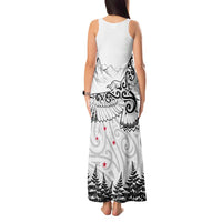 New Zealand Kea Bird Tank Maxi Dress Maori Tattoo and Silver Fern White Color LT03 - Polynesian Pride