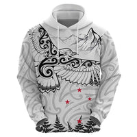New Zealand Kea Bird Zip Hoodie Maori Tattoo and Silver Fern White Color LT03 - Polynesian Pride