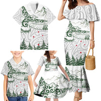 New Zealand Kea Bird Family Matching Mermaid Dress and Hawaiian Shirt Maori Tattoo and Silver Fern Green Color LT03 - Polynesian Pride