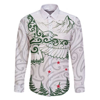 New Zealand Kea Bird Family Matching Off The Shoulder Long Sleeve Dress and Hawaiian Shirt Maori Tattoo and Silver Fern Green Color LT03 Dad's Shirt - Long Sleeve White - Polynesian Pride