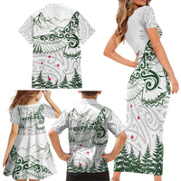 New Zealand Kea Bird Family Matching Short Sleeve Bodycon Dress and Hawaiian Shirt Maori Tattoo and Silver Fern Green Color LT03 - Polynesian Pride
