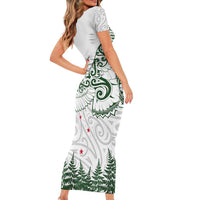 New Zealand Kea Bird Family Matching Short Sleeve Bodycon Dress and Hawaiian Shirt Maori Tattoo and Silver Fern Green Color LT03 - Polynesian Pride