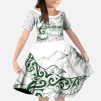 New Zealand Kea Bird Family Matching Summer Maxi Dress and Hawaiian Shirt Maori Tattoo and Silver Fern Green Color LT03 Daughter's Dress White - Polynesian Pride