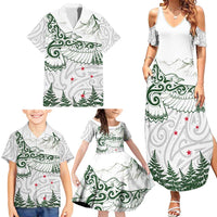 New Zealand Kea Bird Family Matching Summer Maxi Dress and Hawaiian Shirt Maori Tattoo and Silver Fern Green Color LT03 - Polynesian Pride