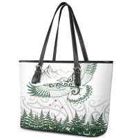 New Zealand Kea Bird Leather Tote Bag Maori Tattoo and Silver Fern Green Color LT03 - Polynesian Pride
