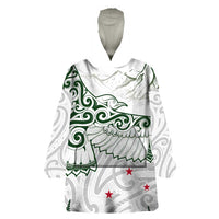 New Zealand Kea Bird Wearable Blanket Hoodie Maori Tattoo and Silver Fern Green Color LT03 One Size White - Polynesian Pride