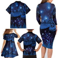 New Zealand Kea Bird Family Matching Long Sleeve Bodycon Dress and Hawaiian Shirt Maori Tattoo and Silver Fern Matariki Style LT03 - Polynesian Pride