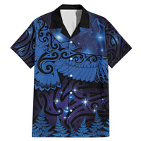 New Zealand Kea Bird Family Matching Mermaid Dress and Hawaiian Shirt Maori Tattoo and Silver Fern Matariki Style LT03 Dad's Shirt - Short Sleeve Blue - Polynesian Pride